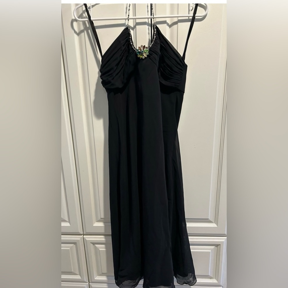 Cache Black Halter Dress with Jeweled Rosette